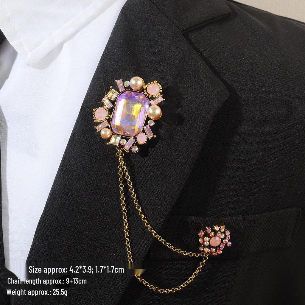 Baroque Rhinestone Pearl Corsage Necklace Brooch - Retro British Court Suit Accessory