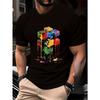 Men's Ink Splatter Cube Print T-Shirt - Casual Round Neck Summer Top, Machine Washable Streetwear for Office & Outings