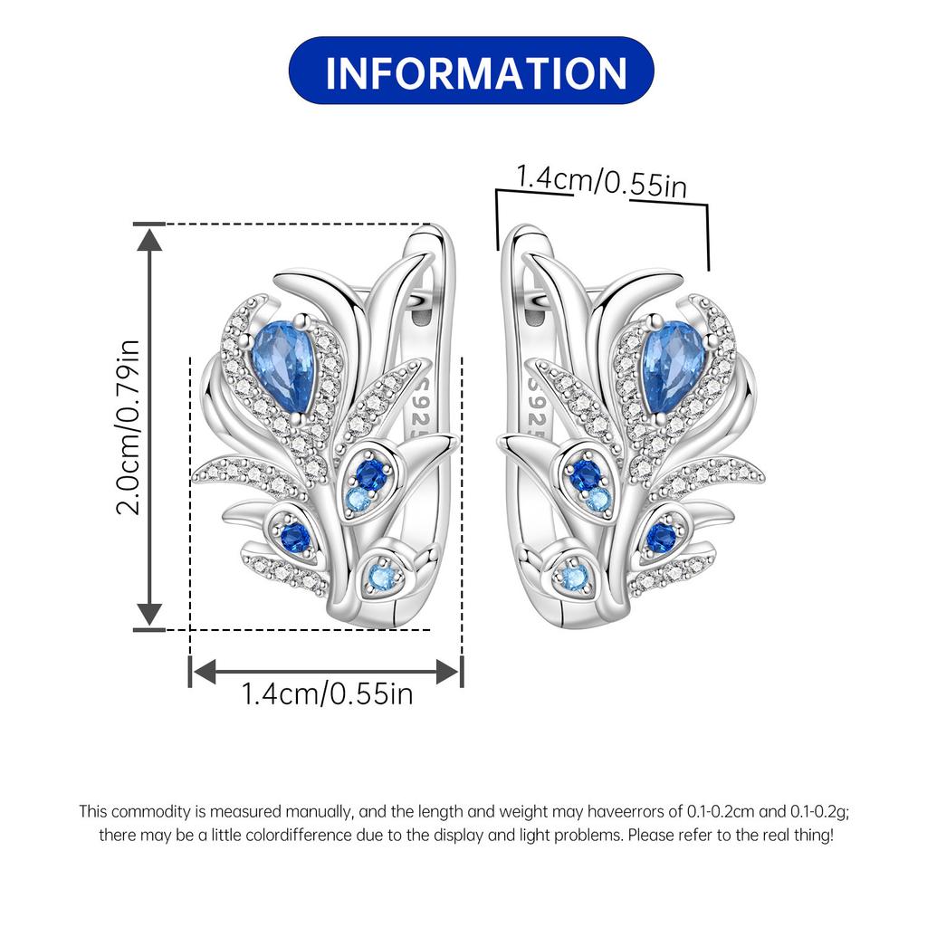S925 Silver Blue Zircon Feather Earrings Hoop Earrings Women Jewelry Trendy Anniversary Gifts