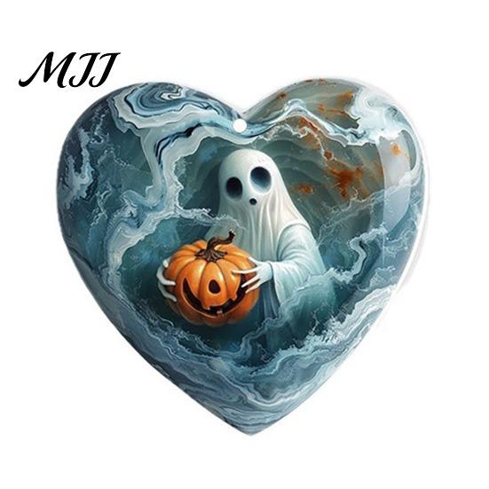 Clear Acrylic Holiday Ornaments Halloween Ghost Keychain, Spooky Pumpkin Keyring Pendant, Keychain Party Favors Cute Heart Bag Charm for Backpacks,