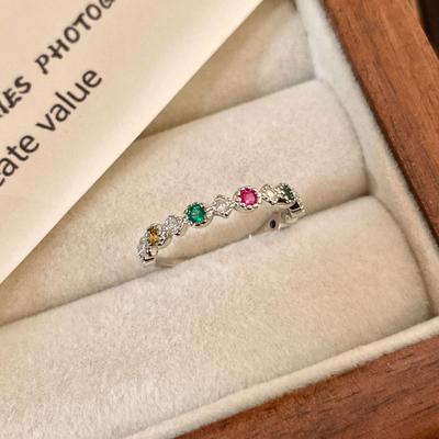18K Gold-Plated S925 Silver Rainbow Zirconia Open Ring for Women - Retro Niche Design, Exquisite and Cool Style.