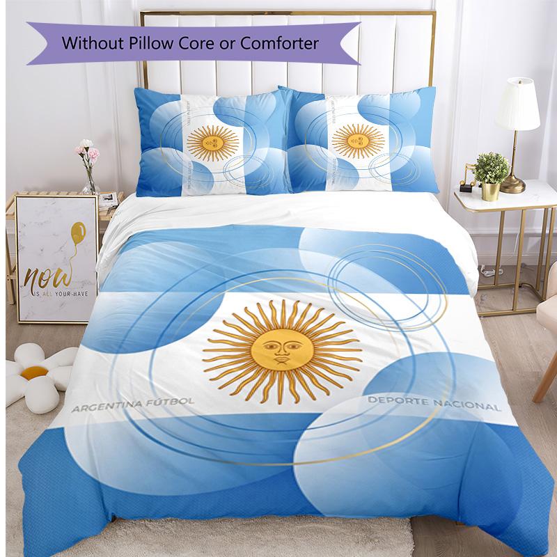 Set Biancheria da Letto Stampata Calcio Argentina 3 Pezzi Copriletto Traspirante Accogliente come Regalo per Inaugurazione Casa o Festa