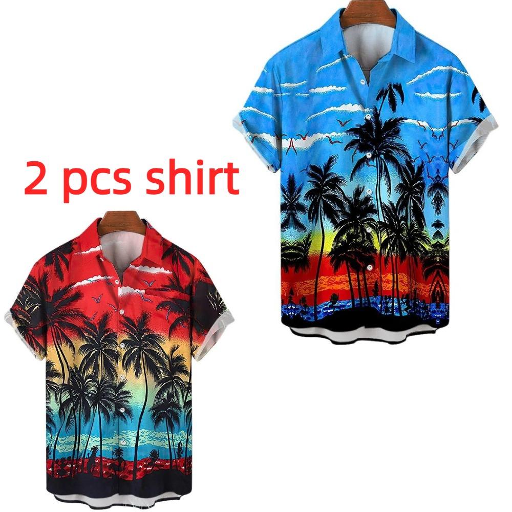 Multicolored Coconut Tree Printing Shirt Summer Hawaiian Beach Vacation Clothing Men's Fashion Street Style Shirt Daily Men's and Women's Shirt