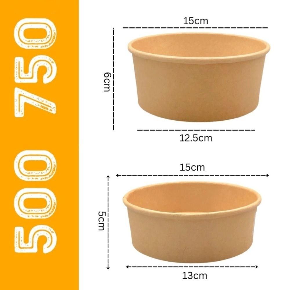 50pcs Disposable Kraft Salad Bowl 500/750ml Disposable Food Container  Food Packaging