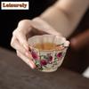 Hand Painted Nine Peach Ru Kiln Flower Mouth Teacup Ancient Tea Bowl Jug Tea-tasting Meditation Cup Jianzhan Master Cups Craft