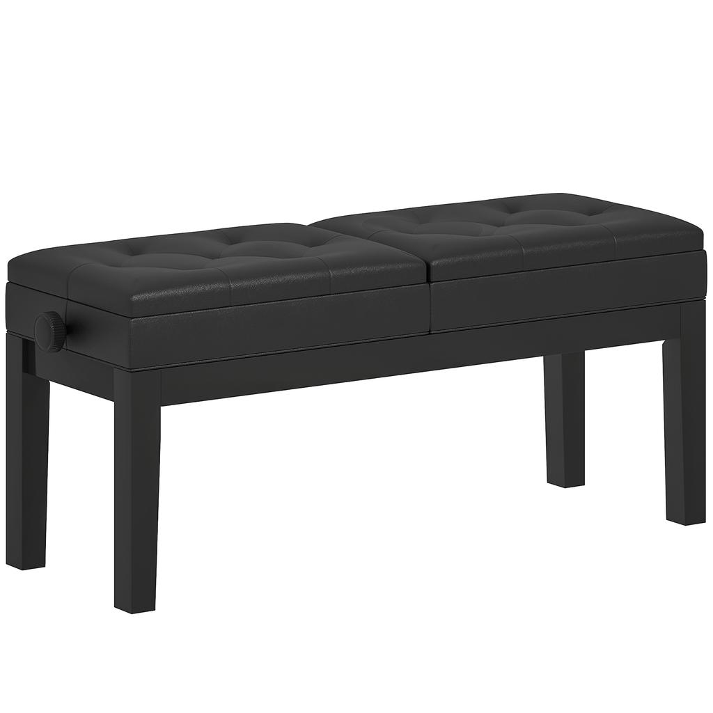 Piano Bench, Piano Stool, Faux Leather, Adjustable Double Seat, Storage, Black