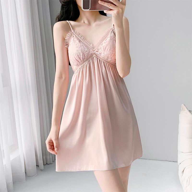 Black lace suspender nightdress two-piece set summer imitation silk sexy loungewear women's thin coat set
