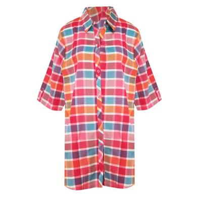 Camisola de dormir xadrez com botões para mulheres/senhoras