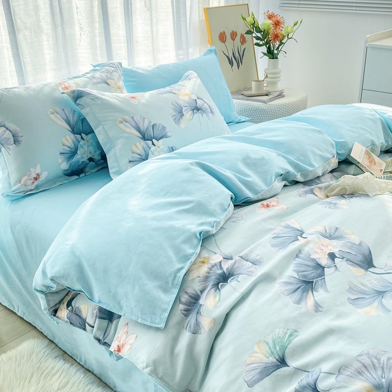 Coton Blue Flower Soft Duvet Cover 3pcs for Young Girls Women Rom Decoration Quen Beding featuring Pilowcase Plant Flower Warm Comforter Cover