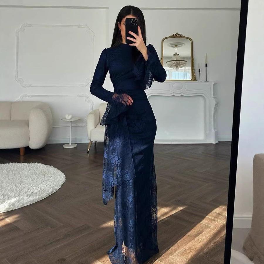 Fall Winter Women's Elegant Lace Bodycon Evening Gown