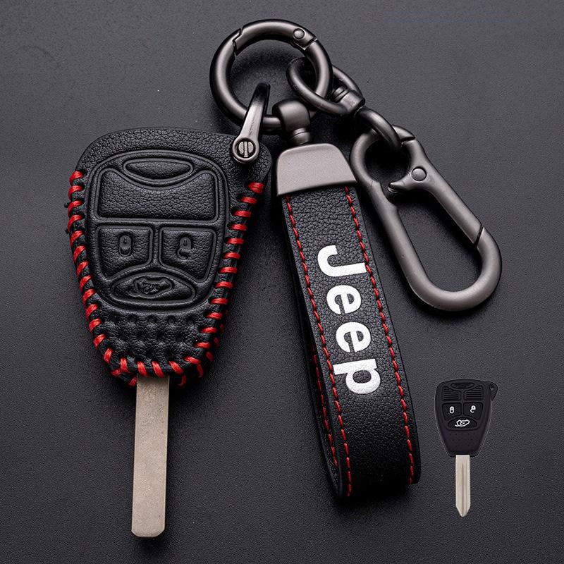 Leather Key Case Keychain Cover Shell Bag For Jeep Wrangler Compass Patriot Liberty Chrysler 300 PT Dodge JCUV Caliber Nitro