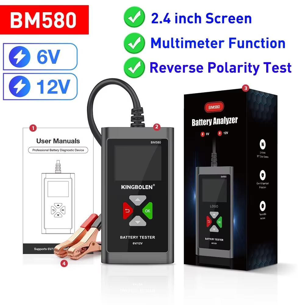 

KINGBOLEN BM580 Car Battery Tester 6V 12V Automotive battery Tools Car Health Exam Reversible Access Clip Voltmeter PK BM550 BM580 6V 12V