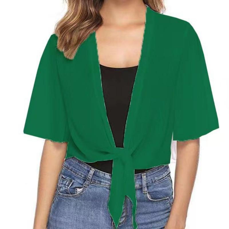 Summer Fashion Short Sleeve Women Shirt V Neck Solid Color Chiffon Blouse Casual Loose Simple Elegant Short Tops Women's Clothing