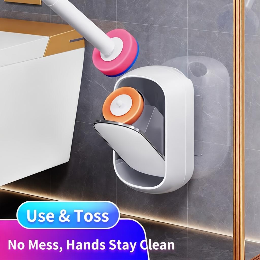 Handsfree Toiletborstel met Lange Steel en Basis Set, Badkamerschrobber met Geïntegreerde Opbergbak, Wandmontage of Vrijstaand Toilet Reinigen