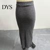 Casual Maxi Skirt with Side Slits High-Waisted Ribbed Long Flattering High-waisted Polyester Spandex Solid Color Hip Wrapped Autumn Winter Slimming