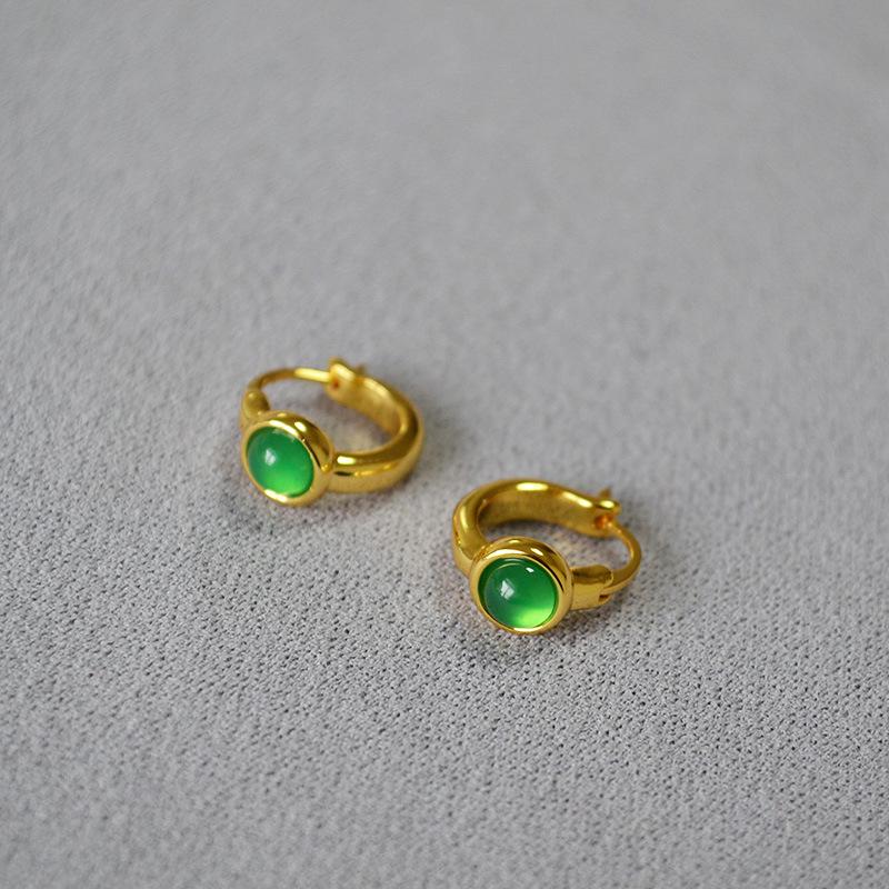 Japanese Retro Minimalist Brass Gold-Plated Agate Stone Earrings