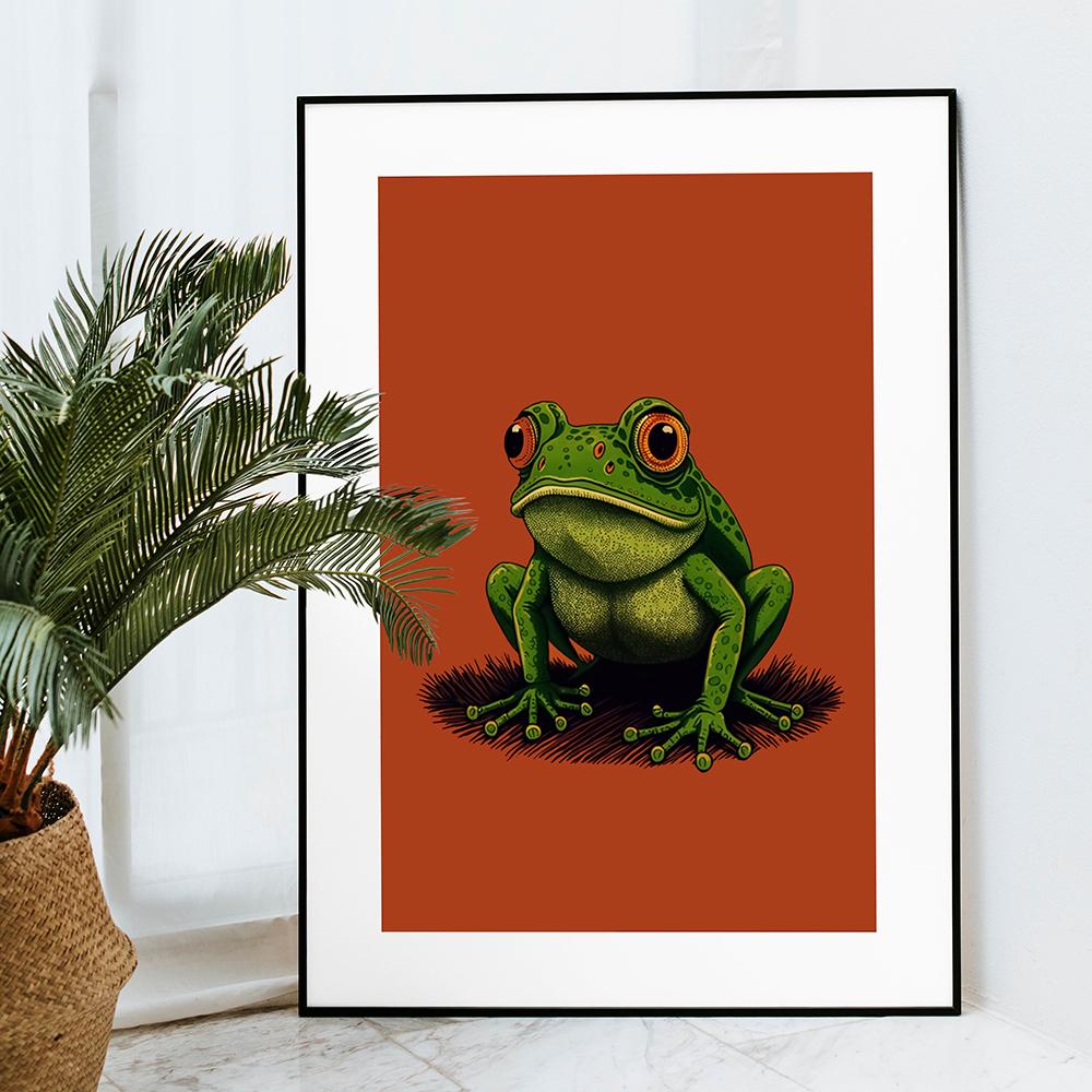 Retro Frog Wall Art Poster Retro Aesthetic Wall Decoration Red and Green Art Canvas Painting Bedroom Study