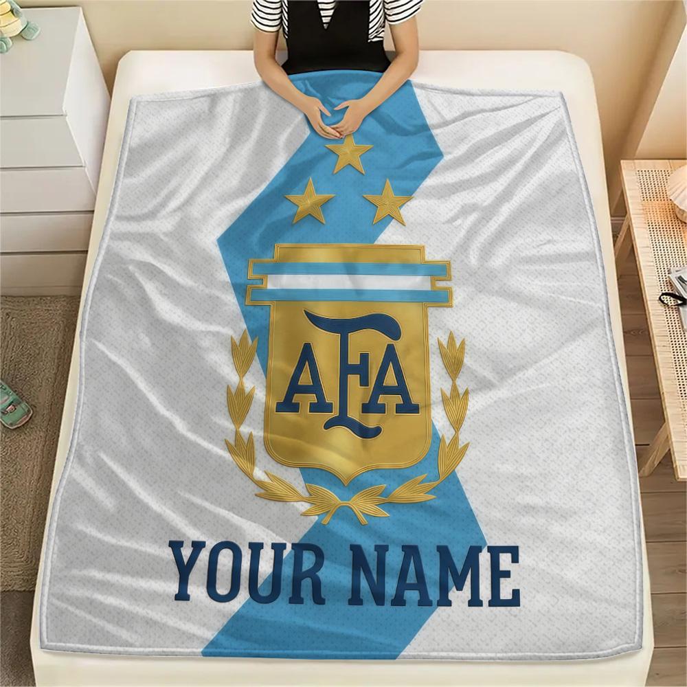 Custom Name Argentina Football Association Flannel Blanket, High Quality Comfortable for All Seasons, Home Decor, Warmth and Comfort