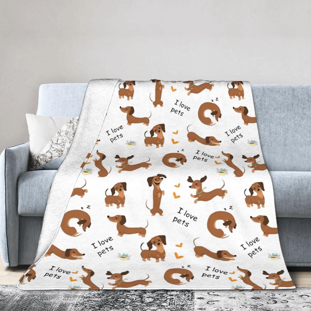 Dachshund I Love Pets Blankets Dogs Animal Wool Throw Blankets Airplane Travel Portable Soft Warm Bedsprea