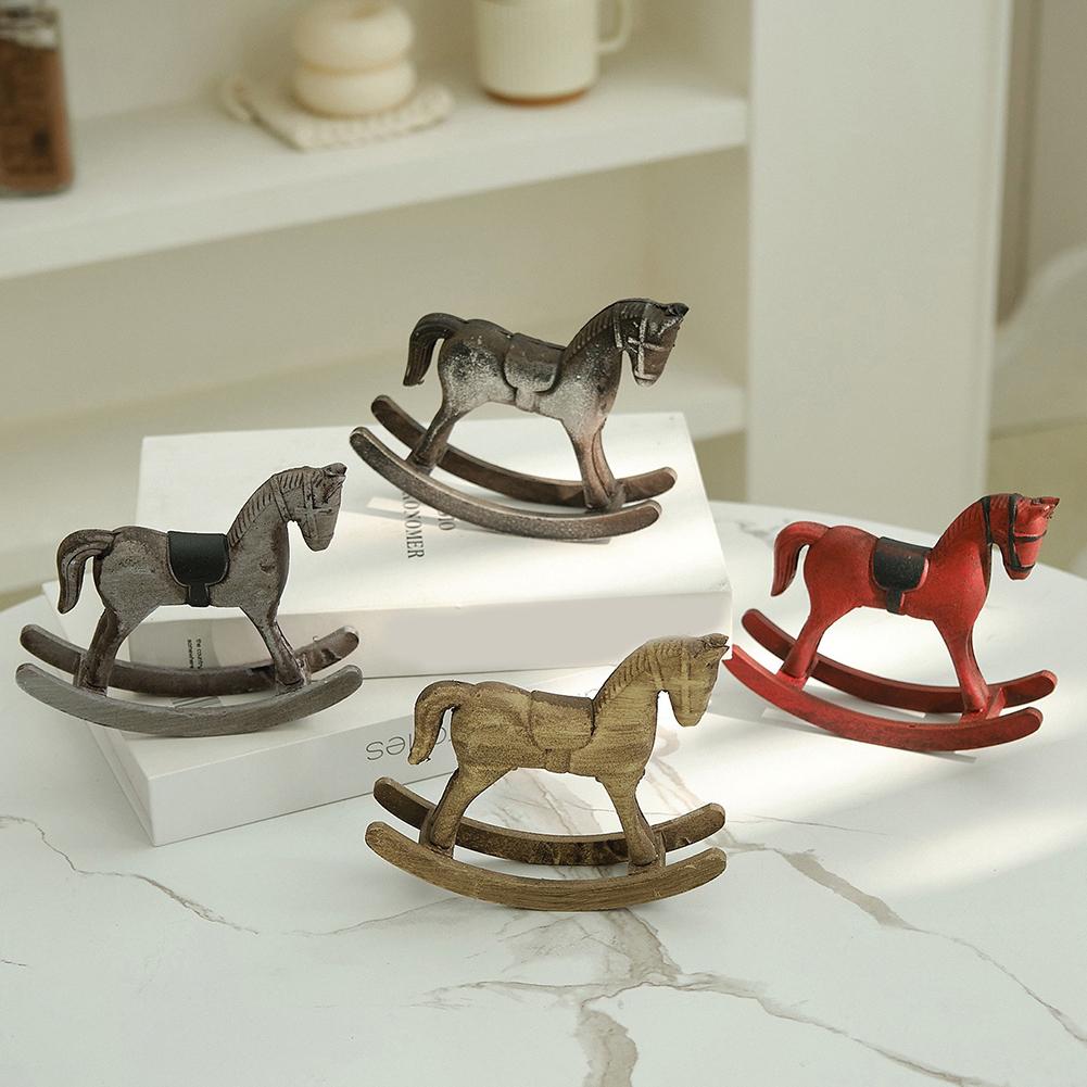 Nordic Retro Wooden Rocking Horse Ornament Desk Decor Balance Art Adornment Creative Hand Carved Animal Figurines For Kids Gift