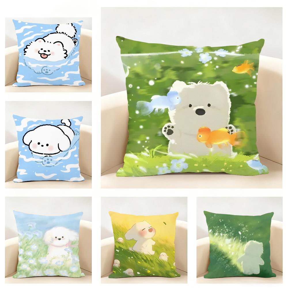 Healing Iittle Fresh Cartoon Animal Cushion Cover Linen Pillowcase Soft For Sofa Bed Home Room Decor