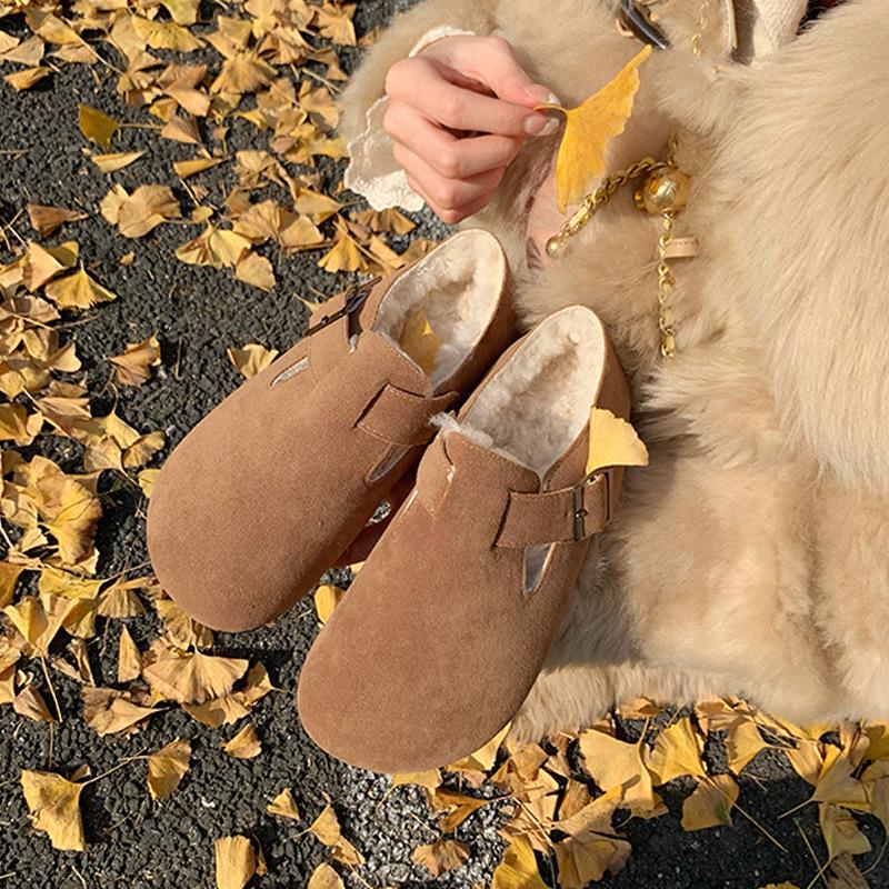 

Женские ретро всеобъемлющие бархатные теплые пушистые туфли из натуральной кожи Birkenstocks на толстой подошве, ленивые туфли на одной педали 35