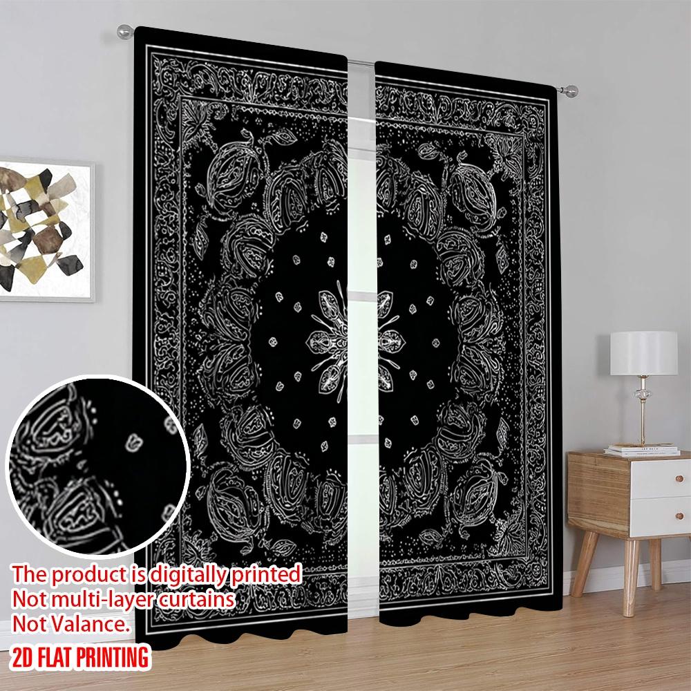 Set Of 2 Flat Printing Curtain Paisley Flower Bandana Digital Printed Polyester Drapes Birthday Party Perfect Holiday Made