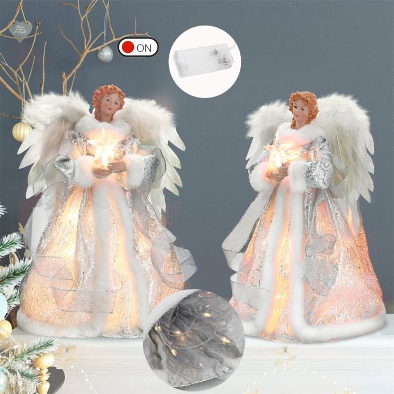 LED Light Silver Golden Angel Tree Topper Christmas Tree Accent 12" Height ForXmas Decoration Ornament