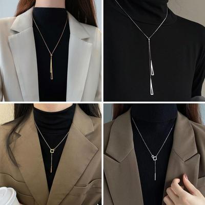 2024 Trendy High-End Geometric Long Necklace for Women - Light Luxury Sweater Chain, Perfect for Autumn/Winter.