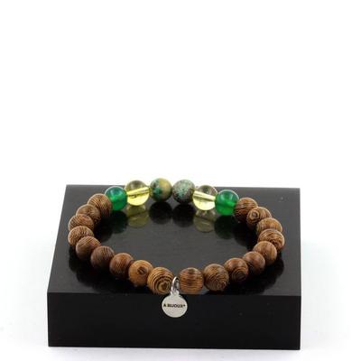 Stones and Minerals. Namibian Chrysocolla + Citrine + Green Agate + Wood Bead Bracelet Made In France.
