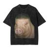 Schwein Perücke Lustig John Schwein Fade Haarschnitt Gewaschenes T-Shirt Mann Baumwolle T-Shirts Sommer Bequem Trendig Cool T-Shirts Übergröße Kleidung