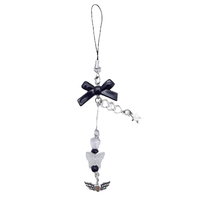 DIY Handmade Cute Phone Charm Y2K Women Halloween Spiders Pendant Bowknot Strap Lanyard Crossed Bead Cartoon Accessories