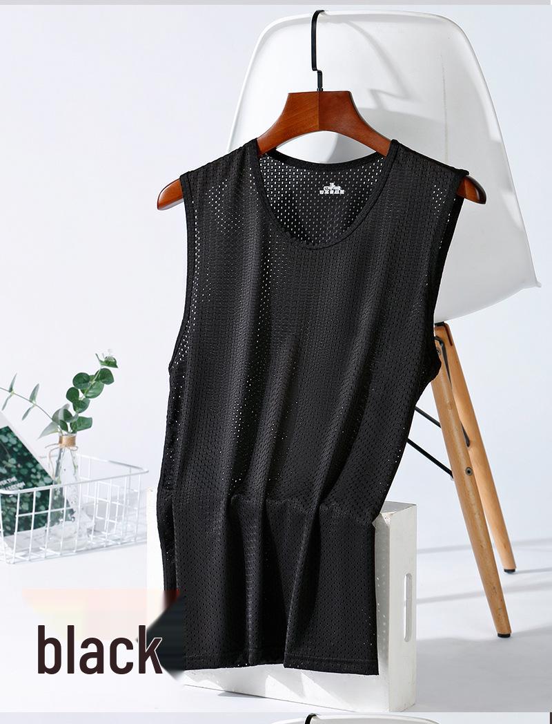 

Men s Summer Breathable Slim-Fit Ice Silk Mesh Sleeveless Vest - Comfortable and Lightweight Fitness T-Shirt 3XL чорний