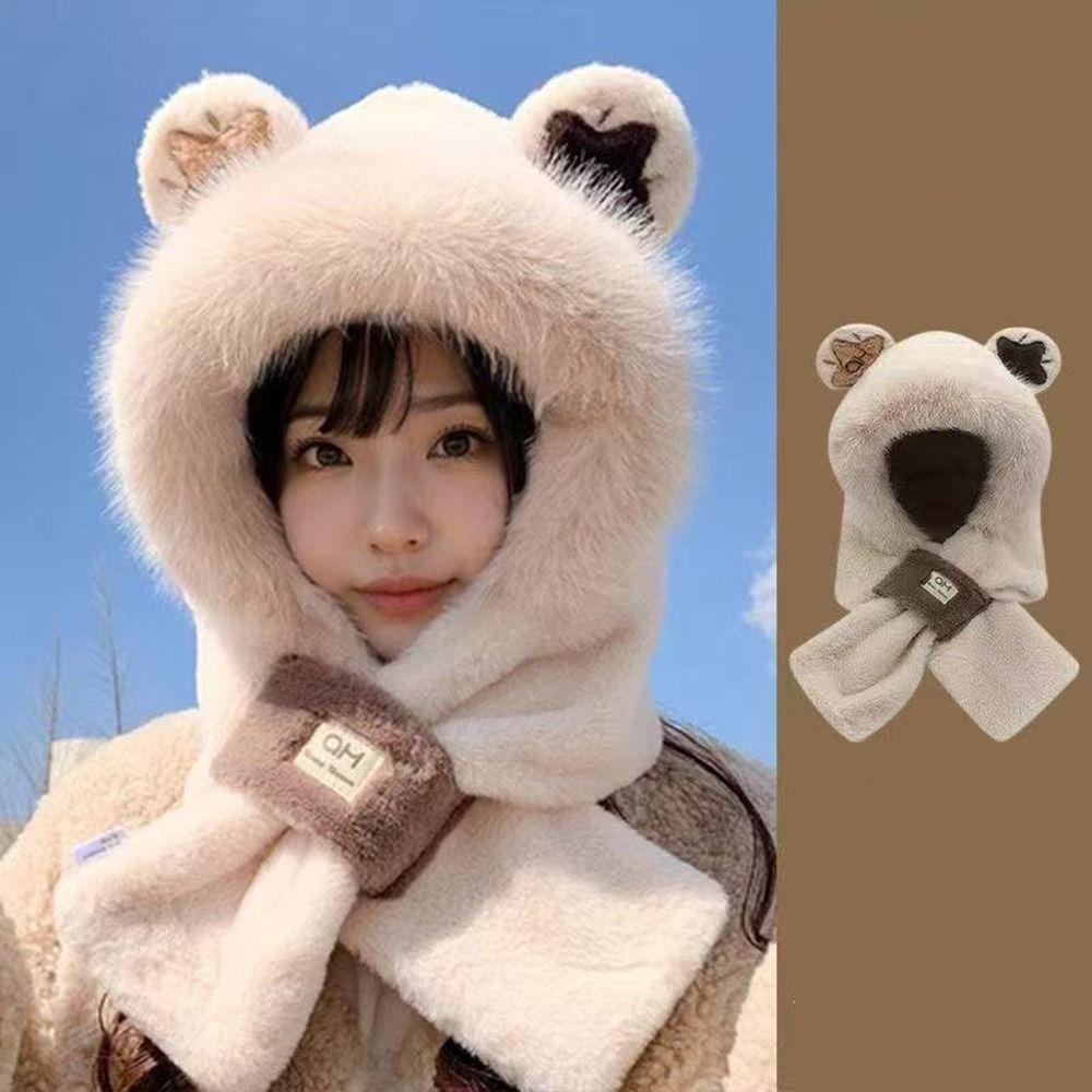 Windproof Integrated Cap Scarf Warm Neck Warmer Cute Ear Protection Cap  Outdoor