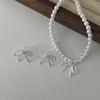 2024 New Trendy Ribbon Bow Pendant Necklace Earring Jewelry Set for Women Fashion Handmade Beaded Imitation Pearl Necklace