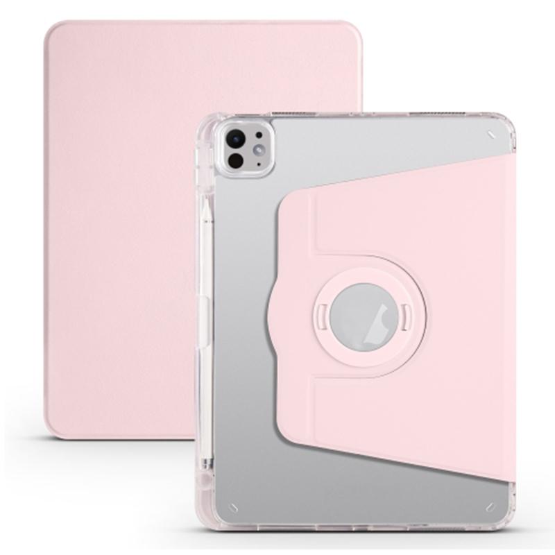 For iPad Pro 13 (2024) Case Rotating Stand PU Leather Clear Back Detachable Tablet Cover
