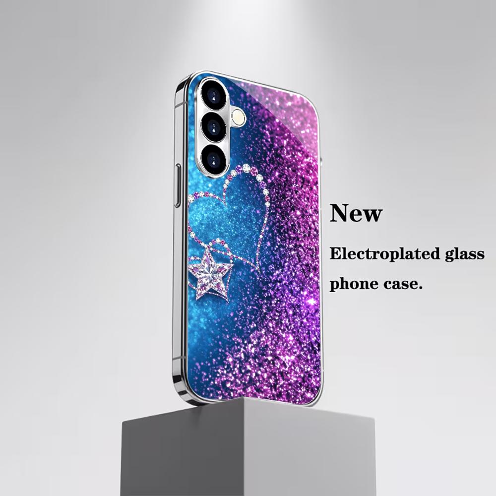 Trendy Bling Crystal Star Phone Case S26 Ultra Case S25 Ultra Case Glass for Samsung Galaxy S26 S25 S24 S23 S22 FE Ultra Plus