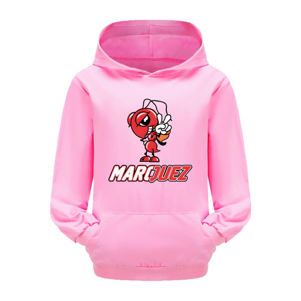 4816 Kids Boys Girls Marquez Motorcycle Print Casual Pocket Long Sleeves Hoodies 110cm розовый