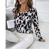 Elegant Leopard Print Long Sleeve Shirt Women Loose Fit V-Neck Casual Office Wear