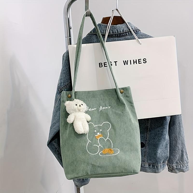 Women's Corduroy Tote Bag, Multi Purpose Fashi Shoulder Bag, Artistic Stripe Plush Handbag for Women College Student Daily Use