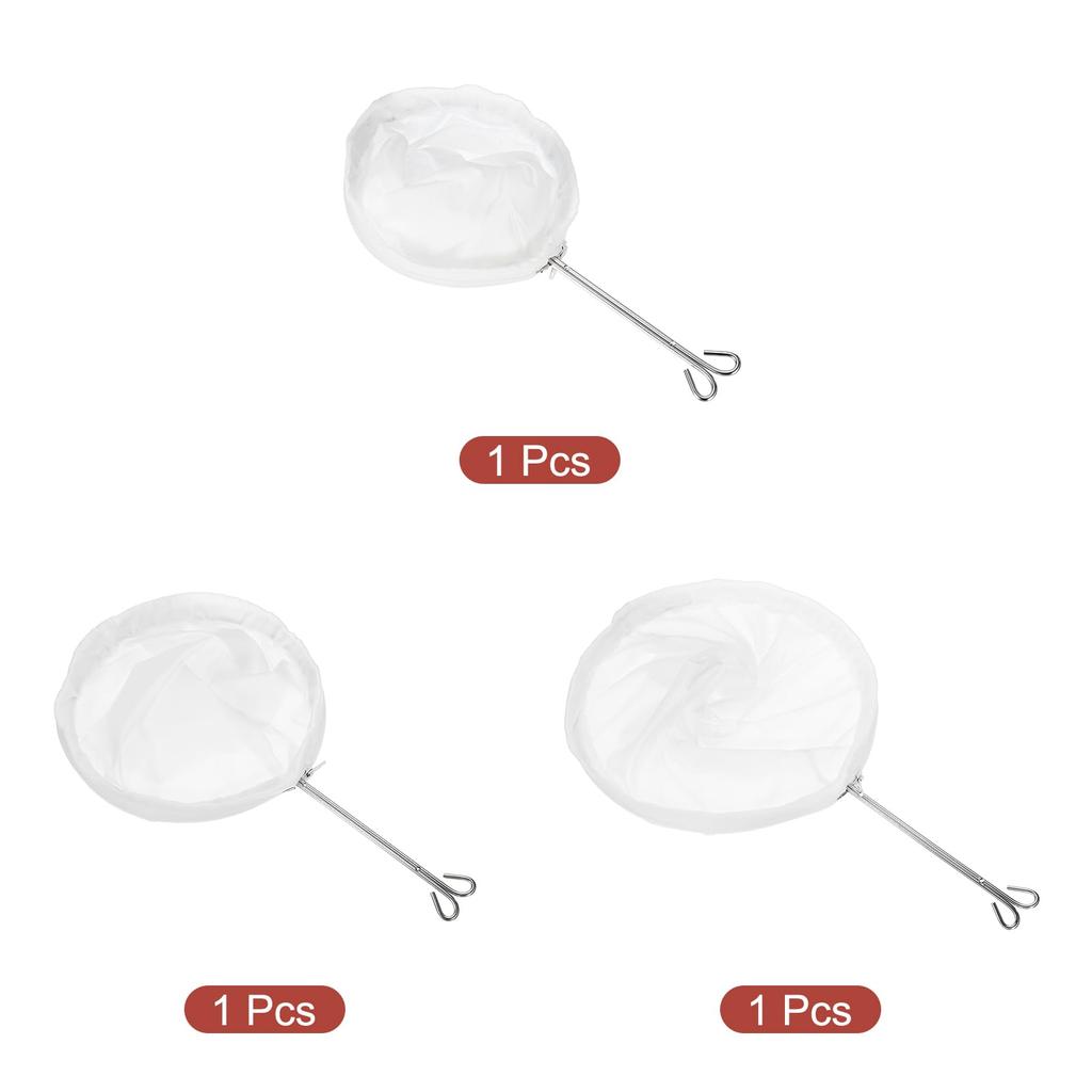 Uxcell 3-Pack Cloth Coffee Filter Bags, Coffee Sock Filters, Reusable Coffee Strainers with Double Hook Steel Ring Handles, White, 1 Small, 1 Medium,