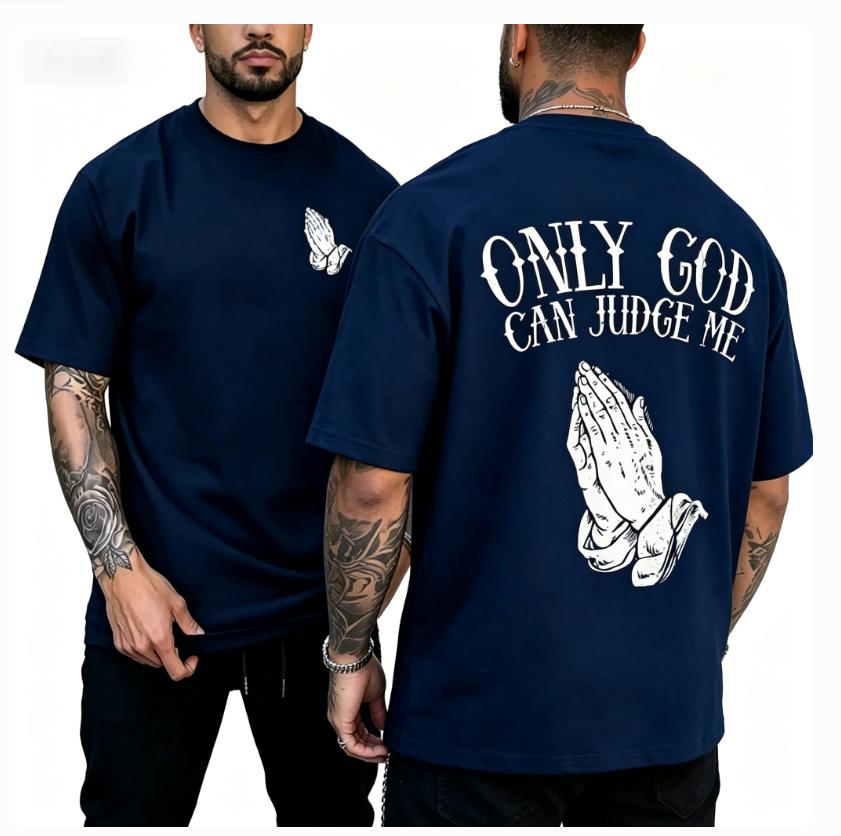 Unisexs Summer Cotton Fashionable Casual Sports Loose Only GOD CAN JUDGE ME Printed Round Neck Short Sleeved Tshirt Top Breathable