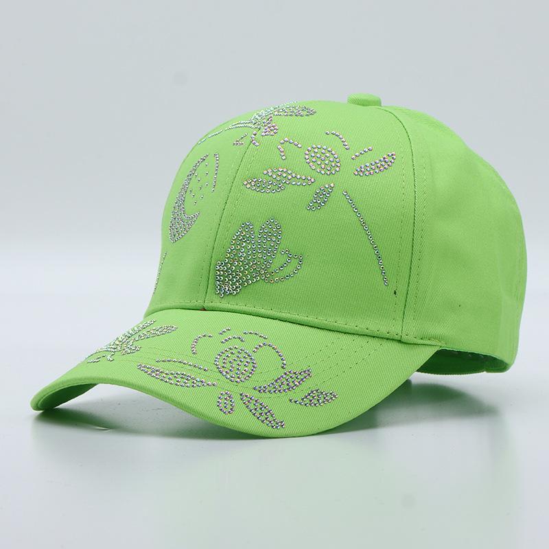 New women's diamond-encrusted baseball cap spring and summer cotton sunshade butterfly bamboo leaf rhinestone cap
