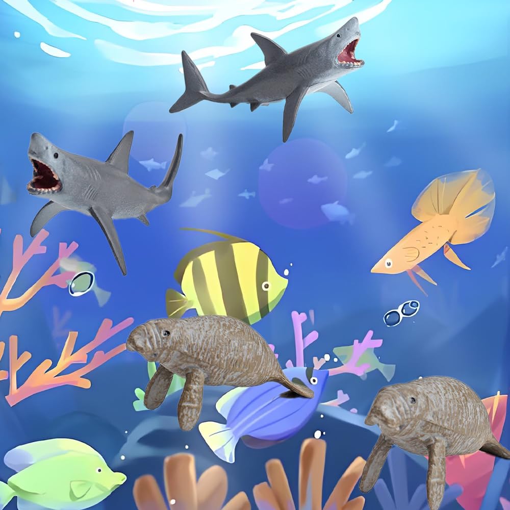 12-Piece Mini Farm Animals & Marine Animal Figure Set - Realistic Animal Models for Farms, Livestock Farms, and Marine Life - Made of PVC Plastic -