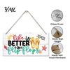 Summer Theme Door Hanger Wood Sign for Front Door, Tropical Beach Hanging Welcome Coastal Wall Art Sign, Rustic Wooden Home Porch Decor Decoration