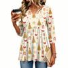 Women's Christmas Print V-Neck Three-Quarter Sleeve Casual Shirt for Holiday