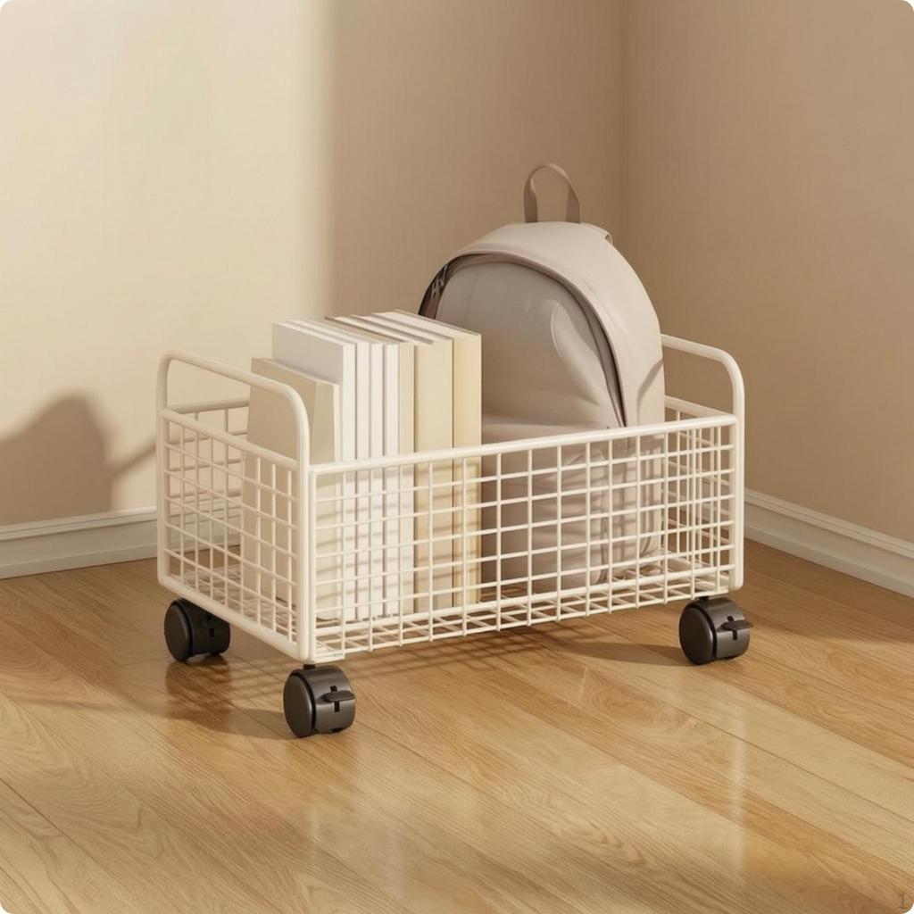 Wire Storage Basket with Wheels Space-Saving Under Desk Cart Sturdy