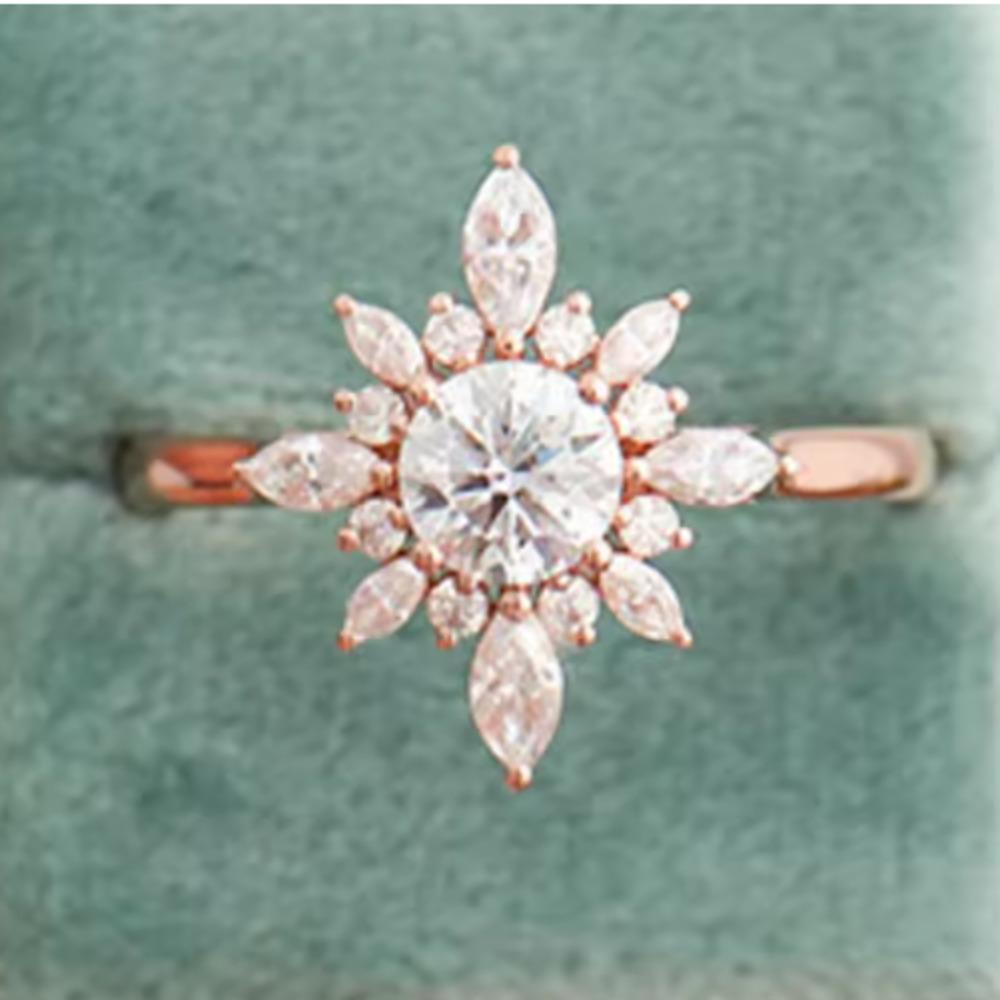 9mm Shiny Rose Gold Flower Ring Luxury High Grade D VVS1 Moissanite Fine Jewelry