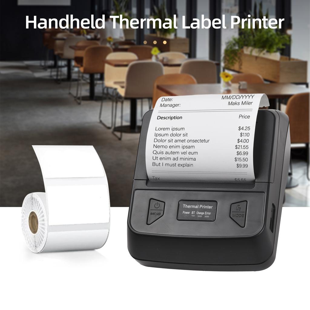Portable 80mm Receipt Label Printer Wireless BT Thermal Receipt Printer Mobile Bill Printer Compatible with Android iOS Windows System ESC POS Print