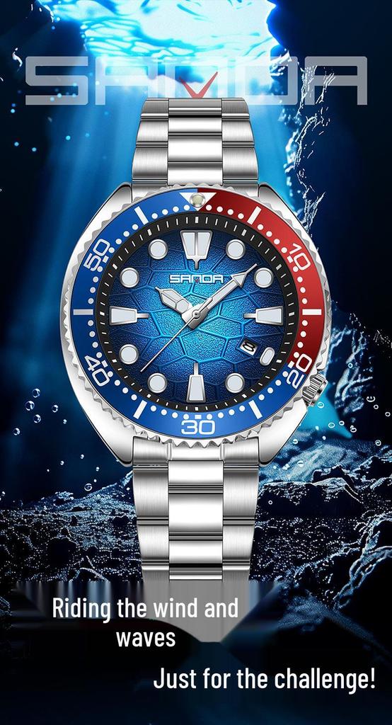 Sanda Men's Quartz Wristwatch with Rotating Bezel and Lava Dial – Fashionable Business Accessory